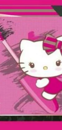 Transform your phone's home screen with a captivating live wallpaper featuring Hello Kitty holding a toothbrush