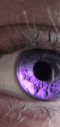 This live wallpaper showcases a stunning purple eye with unique eye implants, set against a gradient purple background