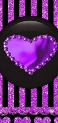 This live phone wallpaper showcases a purple heart with intricate bedazzling against a black and white digital art background