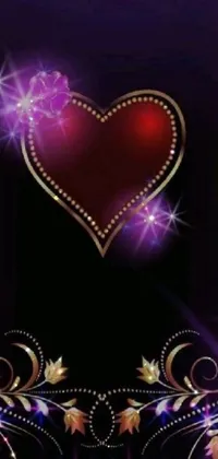 Looking for a striking phone live wallpaper to add some romance and glamour to your device? Check out this heart design on a purple background, featuring stars and pink hearts set against a dark black backdrop