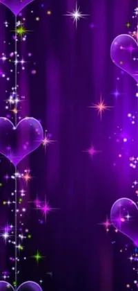 Bring some magic into your phone's screen with this stunning live wallpaper featuring a charming purple background adorned with hearts and stars