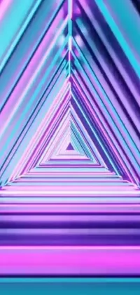This is a futuristic live wallpaper featuring a digital art design with a purple and blue triangular shape in the center