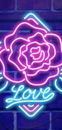 Add some excitement to your phone screen with this stunning live wallpaper! Featuring a brightly lit neon rose perched atop a textured brick wall, this striking image is perfect for anyone who loves a bold and eye-catching design
