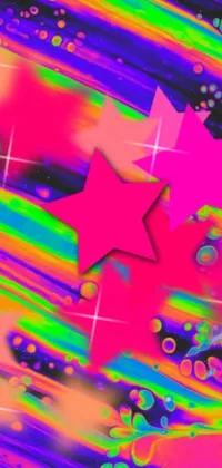 This phone live wallpaper showcases a colorful digital art design of a glittering star on a vibrant background