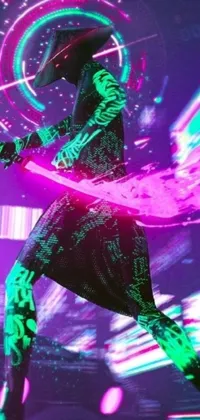 This live wallpaper showcases a cyberpunk-style skateboarder in midair position, glowing sword in hand