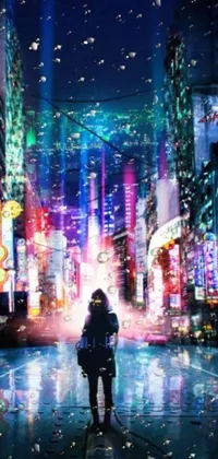 This mesmerizing phone live wallpaper depicts a futuristic city at night
