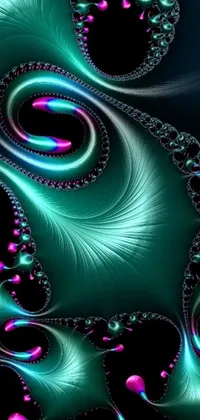 This live wallpaper showcases a mesmerizing pattern of teal ethereal tendrils, forming delicate wing-like shapes that appear to be made of flowing neon-colored silk