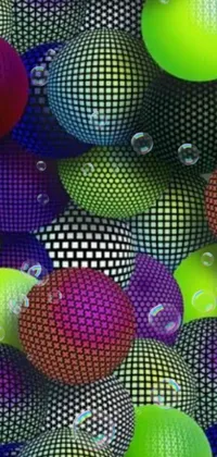 This stunning live wallpaper features floating balls in a colorful, kinetic pointillism design