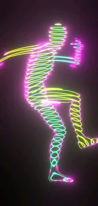 This live wallpaper depicts a tennis court with a man holding a racquet, as well as abstract, neon-colored human figures dancing and rollerblading