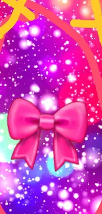 This adorable phone live wallpaper is a digital painting of a pink bow on a snow-covered ground