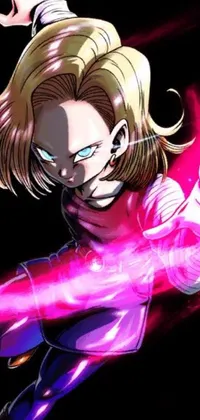 This live phone wallpaper features a dynamic digital rendering of a woman with blonde hair and blue eyes in an auto-destructive art style