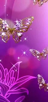 This stunning phone live wallpaper showcases a vibrant and colorful field of flowers, with a group of graceful butterflies flitting about