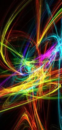 Looking for a striking live wallpaper to customize your phone? Check out this colorful digital art design, featuring wisps of energy and flares set against a black background