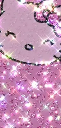 This phone live wallpaper showcases a digitally rendered Hello Kitty closeup against a bright pink background