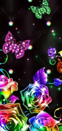 Enhance your phone display with this dynamic live wallpaper featuring vivid roses, butterflies, and cute animals