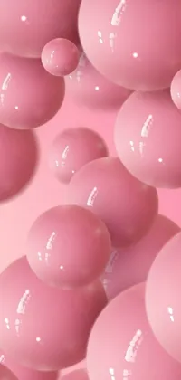 This live phone wallpaper features a collection of cute pink balloons floating in a clear blue sky
