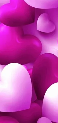 Looking for a stunning phone live wallpaper for your device? Check out this beautiful picture featuring a large group of pink and white hearts arranged in a tumblr-style layout, set against a rich background image in shades of purple and fuchsia