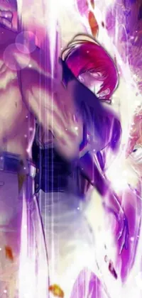 This live wallpaper features two anime-style characters in a fierce fist fight, surrounded by a dark aura and a purple tornado in the background