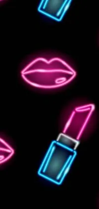 This phone wallpaper features an eye-catching digital rendering of numerous lipsticks against a black backdrop