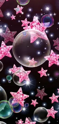 This stunning phone live wallpaper depicts a fascinating display of bubbles in vivid shades of blue and pink that seem to be suspended in mid-air