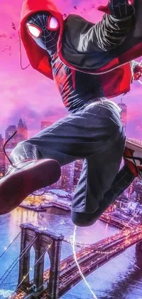 Elevate your mobile device with this dynamic live wallpaper inspired by the action-packed film Spider-Man Into the Spider-Verse