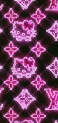 This phone live wallpaper features a bright and bold design combining several elements including a neon-noir gradient background, a Louis Vuitton monogram pattern, graffiti-styled word 'Tumblr', pink diamond graphics, Hello Kitty illustrations, and animated sparkles creating a dynamic animated display