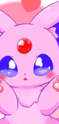 Add a playful touch to your phone's display with this lively live wallpaper! Featuring a charming pink Pokemon with big blue eyes and a striking red dot in the center of its forehead, this wallpaper is the perfect pick for those who love all things kawaii