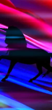 This phone live wallpaper showcases a majestic horse silhouetted against a vibrant multicolored background