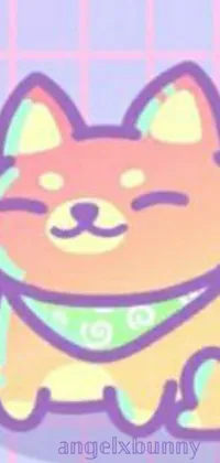This delightful live phone wallpaper features a cheerful cartoon cat sporting a bandana around its neck, set against a pastel backdrop, inspired by Shiba Kōkan