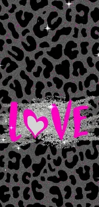 If you're looking for a stunning phone live wallpaper, look no further than this leopard-inspired design! Featuring a bold and clear leopard print pattern in black and brown shades on a gray background, this wallpaper also showcases the word "love" written in a graffiti-style font, adding a touch of urban cool
