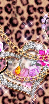 Looking to add some glamour to your phone screen? This digital rendering features a stunning necklace set against a striking leopard print backdrop