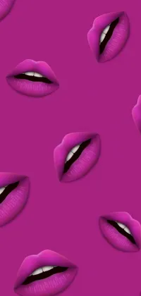 Looking for a lively and fun look for your phone's wallpaper? Check out this trendy phone live wallpaper, featuring a pattern of pink lips arranged on a deep purple background