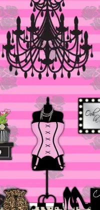 Get entranced by this stunning live wallpaper for your phone! Featuring a vintage-inspired pink and black room, complete with a beautiful chandelier, this digital rendering will take your breath away