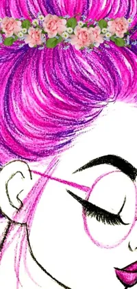 This stunning live phone wallpaper is a charming drawing of a pink-haired woman wearing black glasses