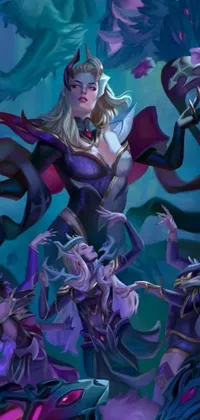 This live wallpaper depicts a commanding queen facing a group of terrifying monsters