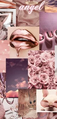 This phone live wallpaper features a stunning collage of pink and purple images, with a dash of rose gold mixed in