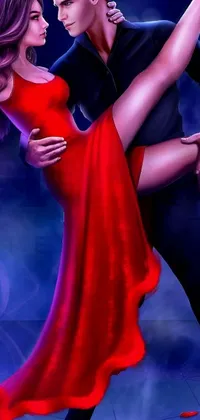 This stunning phone live wallpaper boasts a beautiful digital art depiction of a couple engaged in a passionate salsa social dance
