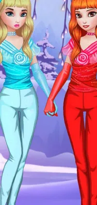 Introducing a vibrant phone live wallpaper featuring two colorful cartoon girls standing next to each other, taking inspiration from the iconic anime series Sailor Moon