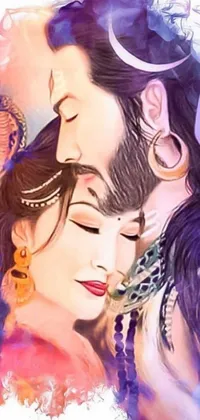 Experience the bold and passionate embrace of a man and woman in this electrifying digital painting live wallpaper