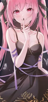 This phone live wallpaper is the ultimate anime lover's dream! The stunning and vibrant artwork features a beautiful girl with long pink hair and is wrapped in a stylish black dress