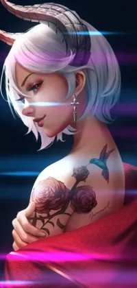 This live phone wallpaper features a stunning woman with a captivating arm tattoo