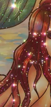 This live wallpaper for mobile showcases a vibrant digital painting of a mermaid with red hair, inspired by aetherpunk airbrush art