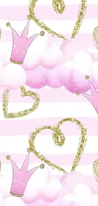 This phone live wallpaper features a stunning pink and gold iphone case with a glittery crown embellished with gems