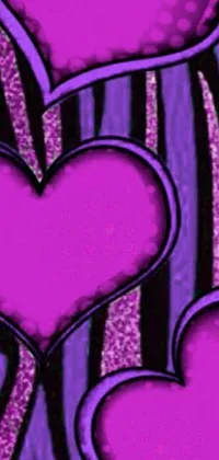 Looking for a playful and fun phone live wallpaper? Look no further than this totally cute design featuring two bold pink hearts! Rendered in a digital style, this wallpaper is inspired by charming toon designs and features a striking mix of purple and black stripes in the background