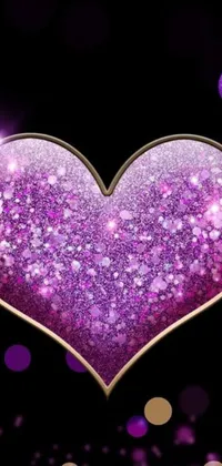 This stunning live wallpaper features a beautiful purple glitter heart on a sleek black background