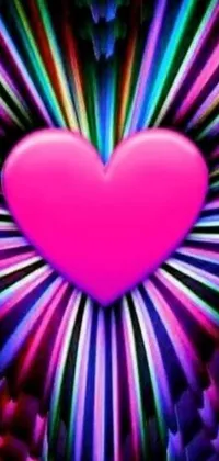 This phone live wallpaper is a stunning creation that features a pink heart at the center, encircled by vibrant, colorful lights that change as they vibrate