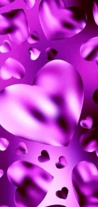 This stunning live wallpaper features a cluster of dazzling purple hearts floating on top of each other