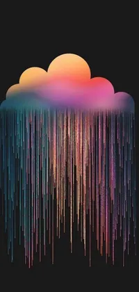 This live phone wallpaper features a beautiful and colorful rainbow rain cloud set against a black background