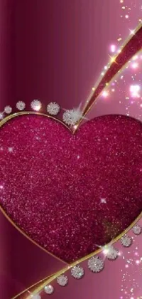 This phone live wallpaper is a stunning creation! It's a close-up image of a heart with sparkling gems on top, set against a rich deep pink background