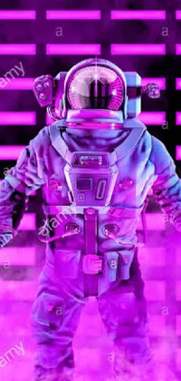 This live wallpaper showcases an astronaut standing in front of an equal symbol background and purple fog